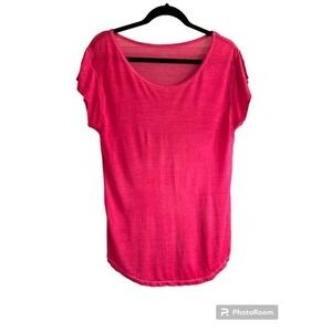 Women’s Majestic Filatures Pink 100% Silk Cap Sleeve Scoop Neck Hand Dyed Tee